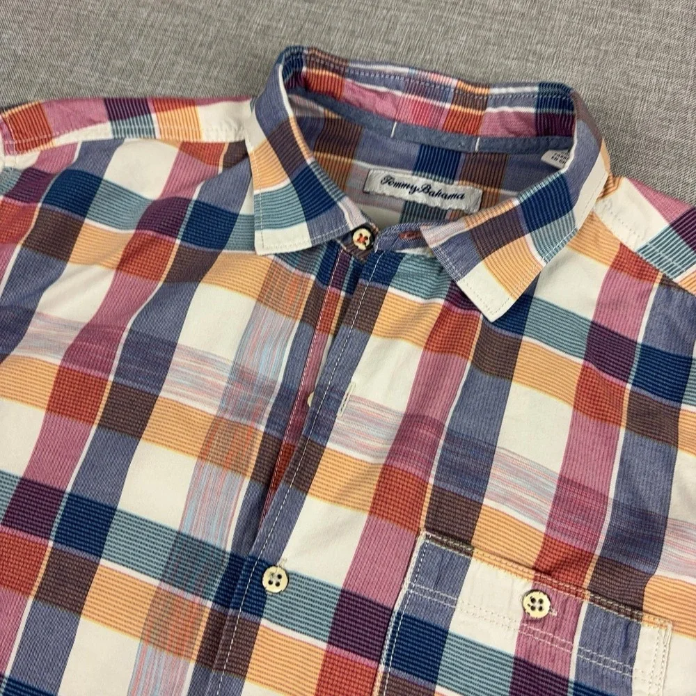Tommy Bahama Shirt Mens Medium Multicolor Plaid Long Sleeve Button Up Casual